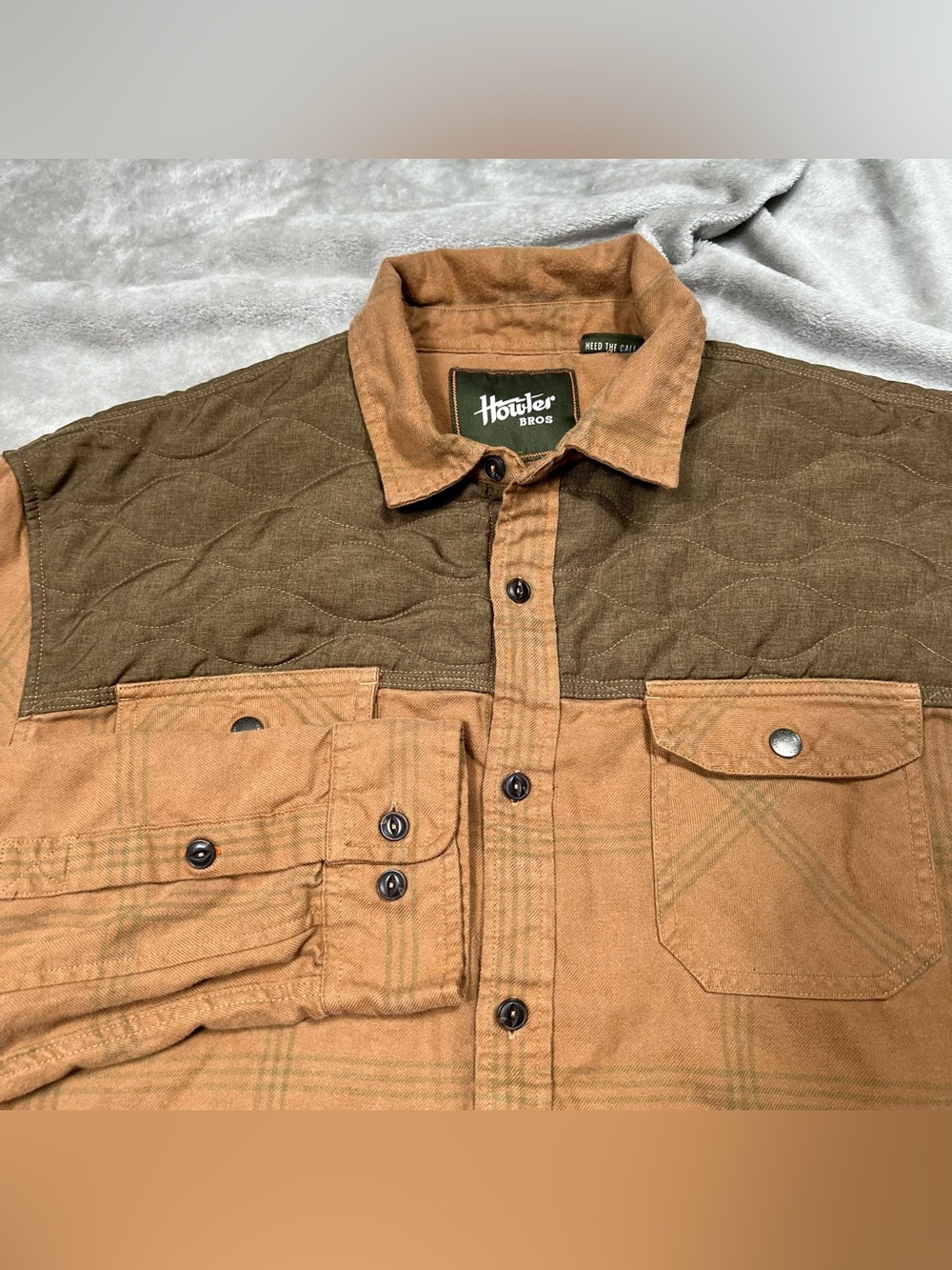 Howler Bros Quintana Quilted Flannel Mens XL Adobe Tan Plaid Western L/S Shirt